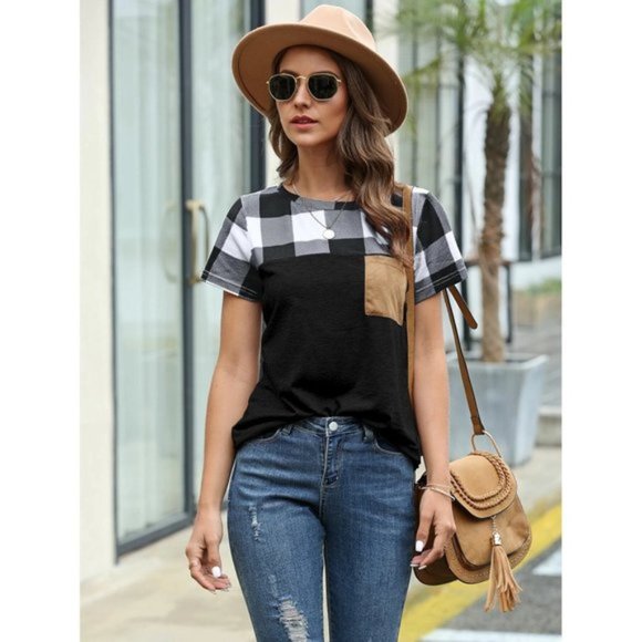Private Label Tops - Black and white color block tee
